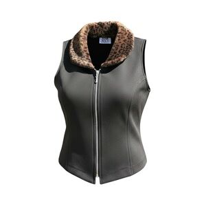 Vintage 90s faux leopard printed collar zip up Vest